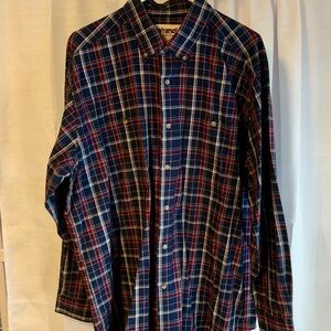WRANGLER WESTERN Rugged Wear Plaid Button Up Oxford Shirt X-Large Blue/Red